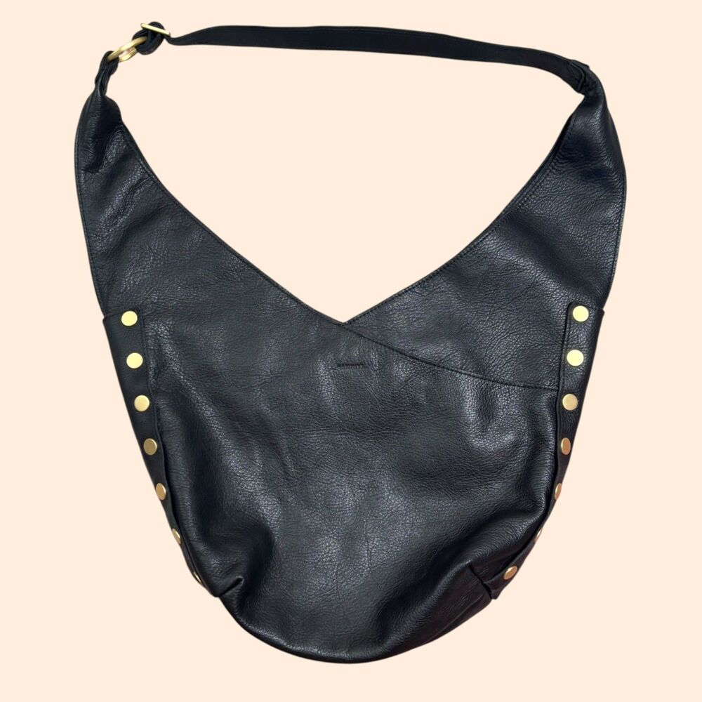 Tom (Large) Black Shoulder Hobo Bag with Gold Stud Accents